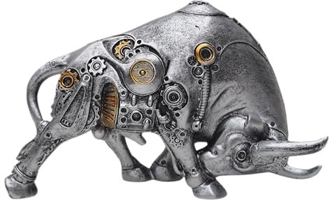 Deko Figur Stier Bulle Silber Steampunk Industrial mechanisch Zeche Dekoobjekt