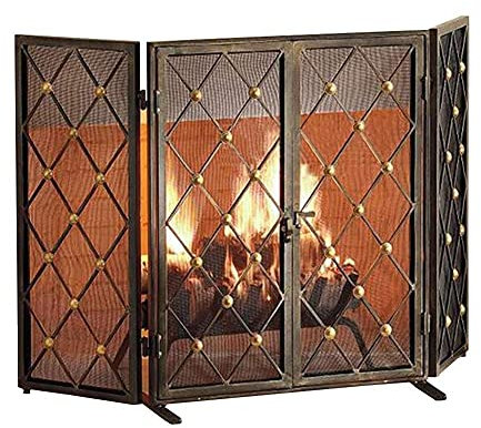 Messing-Gold-Kaminschutz mit Türen, Holzofen-Feuerschutz, Wohnzimmer-Feuerschutz, 52 Zoll x 32,3 Zoll Decoration