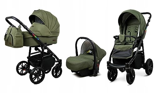 BabyLux® Kinderwagen Set 3 in 1 - Color Lux - incl. Babywanne, Buggy Sportsitz, Auto-Babyschale - Autositz - Kinderwagenset - Kombikinderwagen mit Wickeltasche, Regenschutz usw.