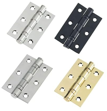 Handlestore Ball Bearing Hinges x 2 Pairs (4 Hinges), 75mm or 100mm, 4 Colours, Heavy Duty, Steel Door Hinges. (Brass, 75mm (3))
