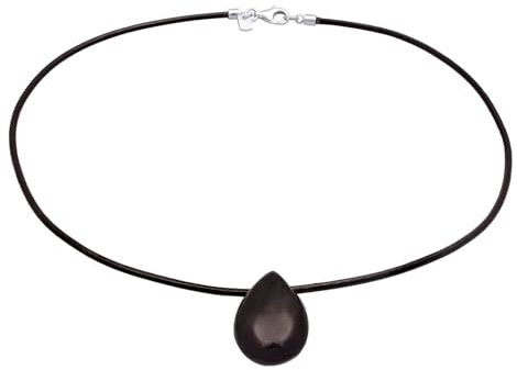 Kuzzoi Herren Halskette Lederkette mit Onyx Tropfen Anhänger (24 mm) Herrenkette aus Leder mit Verschluss aus 925 Sterling Silber für den Mann Länge 42 cm