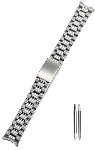 TOMIYOY Präsidenten-Uhrenarmband, gebogenes Ende, 18 mm, 19 mm, 20 mm, gebürstet, massives Edelstahl, passend für mechanische Rlx Skx Uhren