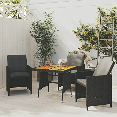 AUVYI Gartentisch Schwarz 70x70x72 cm Poly Rattan & Massivholz Akazie Bierpong Tische Beistelltisch Klein Küchentisch Biertisch Campingtisch Buffettisch Dining Table Pokertisch Multifunktionstisch