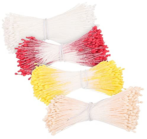 FUNOMOCYA 4 handgemachter Blumenkern doppelköpfige Blütenstaubblätter Herstellung von Staubgefäßen Haar zubehör Haarschmuck matt Sammelalbum Blumenarrangement Material Perle Baumwollfaden