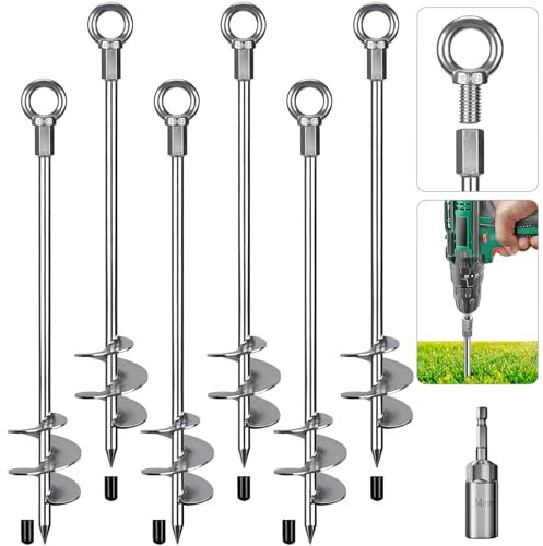 Insaga Tent Peg, 76cm Heavy Duty Ground Anchor Large Metal Earth Stake Spiral Blade Screw in Trampolines Spike for Swing Set/Camping/Shed/Dog/Carport with Fixed Eyelet, 6 Pack