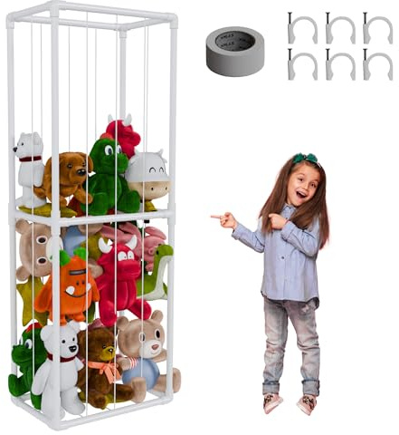 Bomodoro Kuscheltier Aufbewahrung Möbel leicht & mobil, platzsparend im Kinderzimmer, dekorative Einrichtung, schnell montierbar, geeignet für mittlere & große Plüschtiere – Größe XL, Weiß Farbe