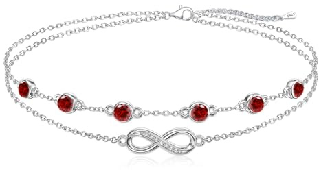 Cosie Lily Bracelet Femme Pierre Naissance Bijoux Cadeau Saint Valentin Femme Infini Argent Sterling 925 Bracelet Double Chaîne avec Zircone Coeur Bracelet Personnalisé Femme Petite Amie/Épouse/Manma