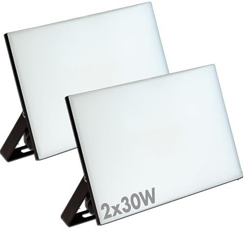 ELETTROWATT - Coppia di Fari LED da 30W - 2400 Lumen, Resistenza agli Urti IK08, Impermeabile IP65, faretti da cantiere con copertura in policarbonato - Tecnologia LED a Risparmio Energetico