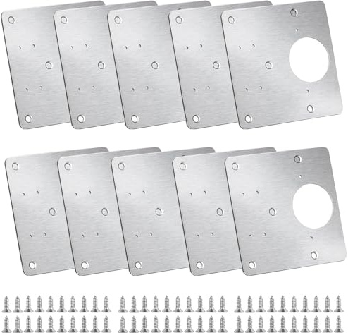 10 PCS Hinge Repair Plate - Cabinet Hinge Repair Plate with Holes - Stainless Steel Brackets with Customized Screws for Kitchen Cupboard Door Wardrobe Wood Furniture