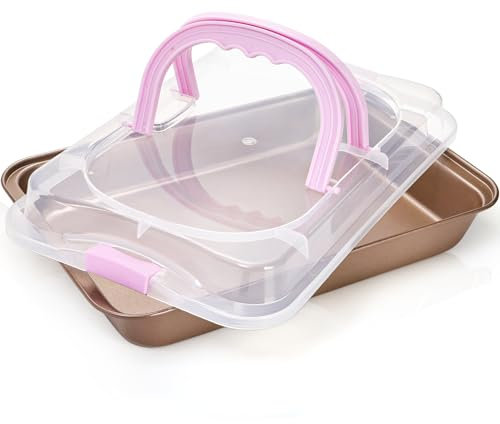 ZOOFOX Cake Pan with Lid, Non-Stick Baking Sheet for Oven, 9” x 13” Covered Rectangular Baking Pan for Cake, Lasagna, Brownie, Casserole, Cookie, Fish, Vegetable, Dishwasher Safe