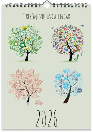 2026 A4 Colourful Trees Calendar. One Month to View. Wall Calendar by Absolutely Yours.