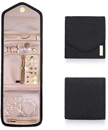 bagsmart Travel Jewellery Organiser, Small Foldable Jewelry Organiser Roll | travel jewellery Case for Journey-Rings, Necklaces, Bracelets, Earrings,Small-Black