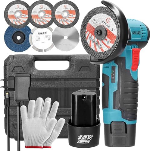 veco chajor Akku Winkelschleifer Hancaner Mini Winkelschleifer 2 * 2.0Ah 12V Akku Flex 19500rpm 6 Trennscheiben-76mm Trennen und Polieren von Fliesen