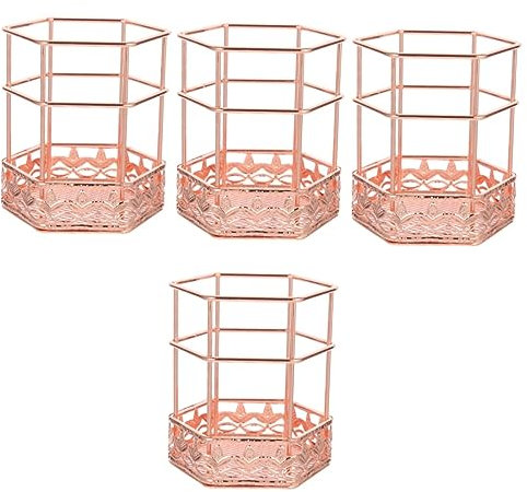 NUOBESTY 4stücke Stylischer Roségoldener Stifthalter Aus Metall Multifunktionaler Organizer Für Make-up-pinsel Und Schreibtischutensilien Eleganter Sechseckiger Design- Für Büro Und