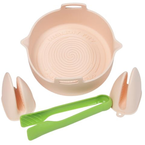 Teglia per Friggitrice ad Aria 20 cm Rotonda | Teglia Friggitrice ad Aria in Silicone con Maniglie | Accessori Friggitrice ad Aria Inclusi | Contenitore per Friggitrice ad Aria | Air Fryer BPA Free