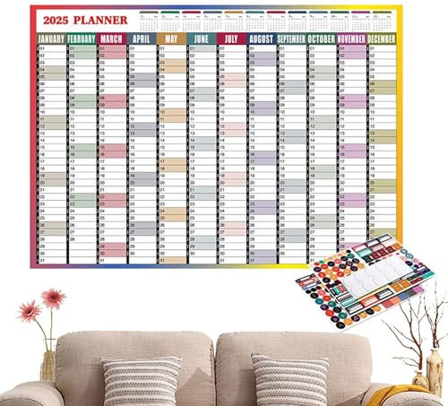 Organisationswandkalender Jahresplanerplakat 2025 Planungskalender Familienwandkalender Kalenderaufkleber Jahresplanerkalender Wandplaner 2025 12-Monatskalender Jahreswandplakat 2025 Organisationsplan