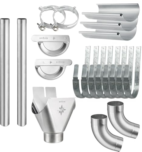 Dachrinnen Komplettset verzinkt farbig | 8tlg. 250mm | 7tlg. 280mm | 6tlg. 333mm (Verzinkt ohne Farbe, 4 Meter 6tlg. 333mm)