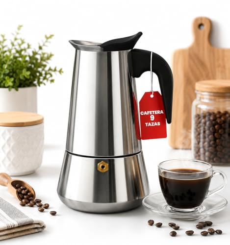 galvxn Italiensk induktionskaffebryggare – italiensk kaffebryggare i rostfritt stål – italiensk kaffebryggare – 9 koppar (450 ml) – kompatibel med gas, keramik och induktion.