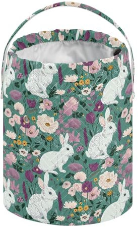 Häkelgarn-Tasche, weiße Kaninchen, Blumen, Osterkörbe, Häkel-Organizer, Tasche, Stricktasche, Basteltasche, Garnaufbewahrung, Organizer für Häkelzubehör, Stricknadeln, Häkelnadeln