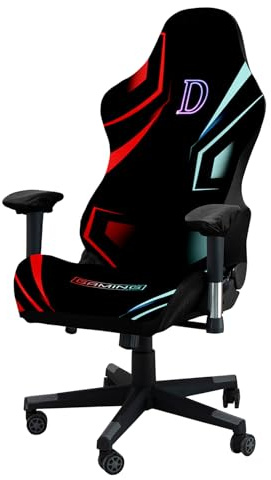 JinZao Funda Silla Gaming Elástica,Funda para Silla Gamer con Reposabrazos Y Respaldo,Funda Silla Oficina De Poliéster con Patrón De Letras, Desmontable para Limpieza(D)