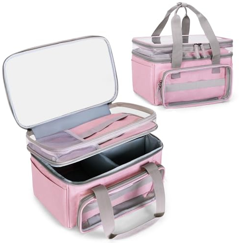 Luxja Nähtasche Groß, Nähset Aufbewahrung Tasche, Handarbeitstasche für Nähzubehör, Nähkorb für Nähzeug, Nähkoffer für Nähnadeln und Nähgarn, Rosa