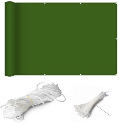 ZFHTAO Balkong, insynsskydd, väderbeständig, 70 x 200 cm, insynsskydd, staket, balkongbeklädnad, balkongskydd, integritetsskärm med buntband och rep, för trädgård och terrassdekoration – mörkgrön