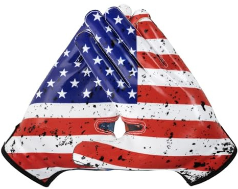 Youth Football Gloves for Youth and Adults- Super Sticky Silicone Grip Flag Football Receiver Gloves for Men and Women | Lightweight, Breathable & Durable (US Flag, Youth Large)
