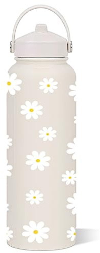 AuraFusion Tumbler Cup – 800ml, motif marguerite, isolation double paroi, anti-fuites, acier inoxydable, poignée portable