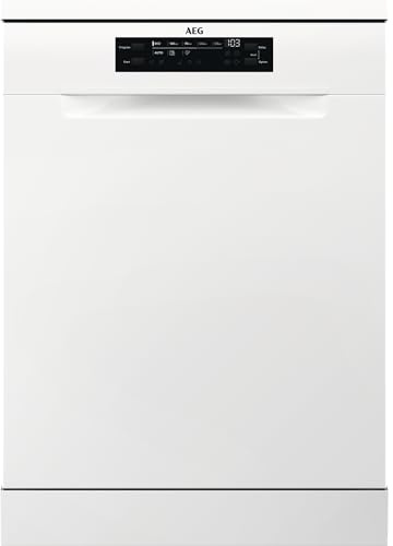 AEG 8000 Series Freestanding Dishwasher FFB64627ZW, 13 settings, 60cm, Airdry and SatelliteClean Technology, GlassCare, Delay Start, XtraPower, Adjustable Basket, dB44, 850x598x603mm, White, Class C