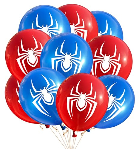 DazzJoy 10 st spindelballong, 30 cm (12 tum) ballonger röd blå spindelfödelsedag dekoration, spindel ballong spindel födelsedagsdekoration