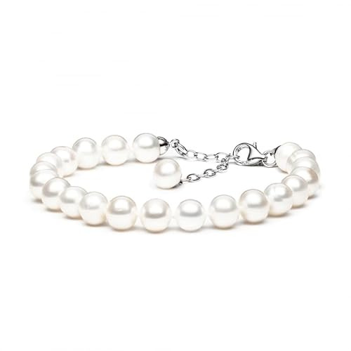 Perlenarmband weiß – Runde Süßwasserperlen 7,5–8 mm • 925 Silber rhodiniert • Längenverstellbar • Klassisches Armband