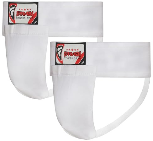 Farabi Sports Conchiglia per Bambini dai 5 ai 12 Anni, Boxe, Kickboxing, Krav Maga, Protezione Inguinale per Allenamento (Bianco (Confezione da 2), XS)