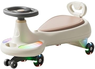 Voiture Porteur Enfant Voiture à Bascule avec Roues LED en PU, sans Engrenages ni pédales, Jouet for garçons et Filles à partir de 1 an Vélo-Trolley(Brown)