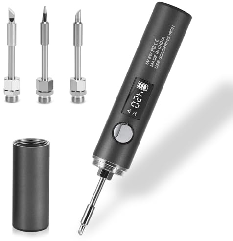 Kit di saldatore senza fili, batteria ricaricabile USB con display LCD, 5 velocità regolabili, temperatura 260 ℃ - 420 ℃, saldatore di precisione portatile con 3 punte, per riparazione saldatura