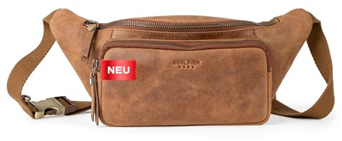 Berliner Bags Bauchtasche Sam Vintage, Gürteltasche aus Leder - Braun | Hüfttasche & Crossbody Tasche aus Echtleder mit Reißverschlussfächer & Schnalle, verstecktes Rückfach, für Damen und Herren