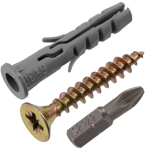AERZETIX - Kit de 60 tacos universales con reborde Ø6x30 mm de nylon + 60 tornillos para madera Ø4.5x30 mm + 1 punta de atornillador PZ2 1/4 | para proyectos de bricolaje y renovación