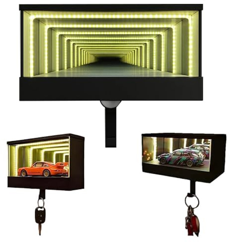 KBIBCK Infinity Garage Schlüsselanhänger, USB-Ladefunktion Auto Garage Schlüsselbox Mit LED Licht, Schlüsselhalter mit Bewegungsmelder, Autoschlüssel-Display Dekorativer Geschenke für Autoliebhaber
