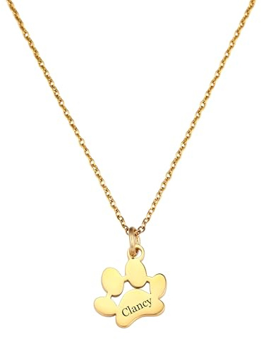 INBLUE Personalisierte Haustier Gedenk Halskette Hund Pfote Anhänger Kette für Damen, Pfotenabdruck Schmuck mit Eingraviert Namen aus 925er Sterlingsilber/Edelstahl Geschenk für Tierliebhaber
