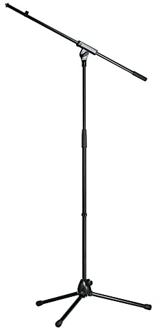 K&M 21070 Mikrofonstativ Schwarz Stahl, Solostativ, Schwenkarm, Zinndruckgusssockel - 90-160 cm - 3/8“ Gewindeanschluss
