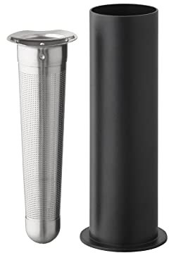 Stelton Teesieb EM77 - Edelstahl-Infuser für klassische Isolierkanne - Konischer Siebeinsatz, schwarzer minimalistischer Aufbewahrungsständer - Stilvolles Tee-Zubehör für Zuhause - 6,5x6,5x16,5 cm