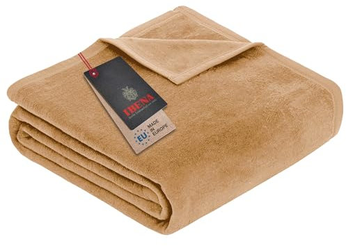 Ibena Porto Decke 150x200 cm – Baumwollmix weich, warm & waschbar, Kuscheldecke cognac einfarbig