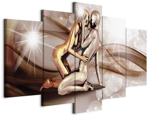 Cuadros B&D XXL - Leinwandbild Kuss Paar Liebe, 100x50 cm, 5-teilig, modern | Hochwertige Leinwand, sofort aufhängbar, ideal fürs Wohn- oder Schlafzimmer, wasserfest und lichtecht, langlebig, stilvoll