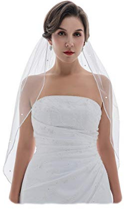 Venus Jewelry Strass Kristall Schleier für Damen Länge der Fingerspitze 36 Zoll Elfenbein