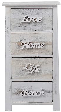 Rebecca Mobili Mehrzweckschrank Weiß Grau, Schubladenschrank 4 Schubladen Shabby, Holz, Schlafzimmer Bad – Maße: 73 x 37 x 27 cm (HxLxB) - Art. RE4555