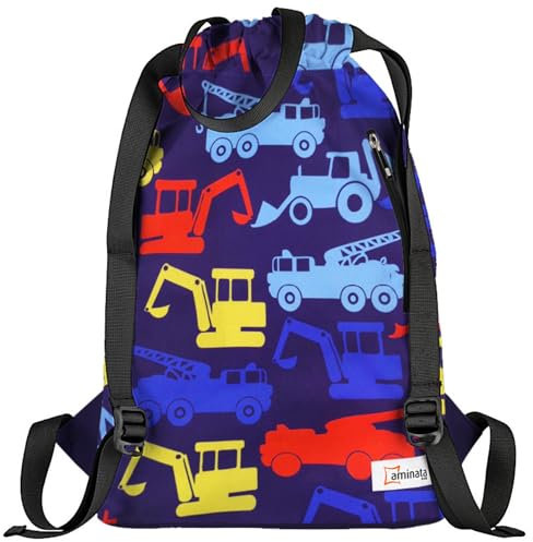 Aminata kids Kinder Turnbeutel Jungen mit Baustellen-Motiv hochwertiger großer Sportbeutel mit Bagger für Kindergarten, Sport und Schule
