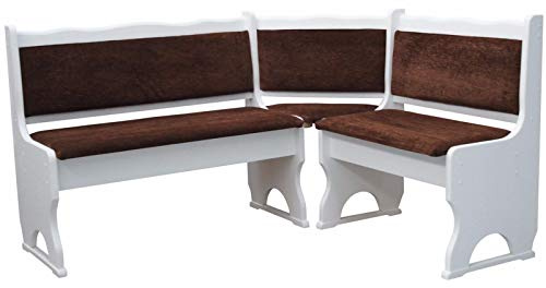 koma - Panca angolare in pino bianco con imbottitura marrone, in legno massiccio (120 x 160 cm)