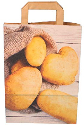 250 Papiertragetaschen Kartoffeltragetaschen Papiertüten für Kartoffeln KRAFT 90g/m² modernes Kartoffelmotiv verschiedene Größen zur Auswahl - Inkl. Verpackungslizenz in D (22+10x31cm)