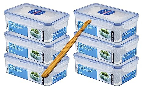 Lock&Lock Frischhaltedosen-Set 6-teilig (6X HPL817T, 1L) und SeleXions Multifunktion Olivenholz Spachtel