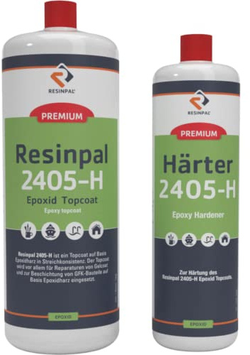 Epoxid Topcoat Resinpal 2405-H | 1,5 kg Epoxy-Topcoat-Set | Glaskar und geruchsarm | Zum Versiegeln und Beschichten | Für Bootsreparatur und als Holzschutz |UV-Resistent | Auf Basis Epoxidharz |