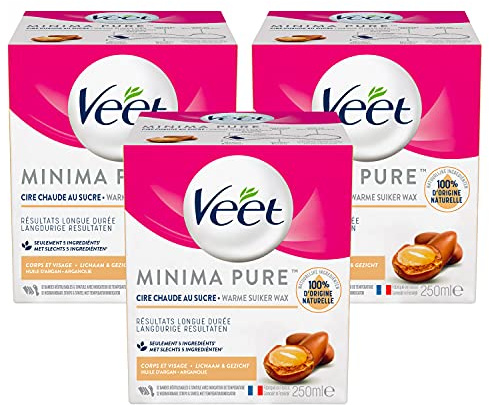 Veet Zuckerwachs Minima – 100 % Inhaltsstoffe natürlichen Ursprungs für eine lange Weichheit – Arganöl (3 Stück)